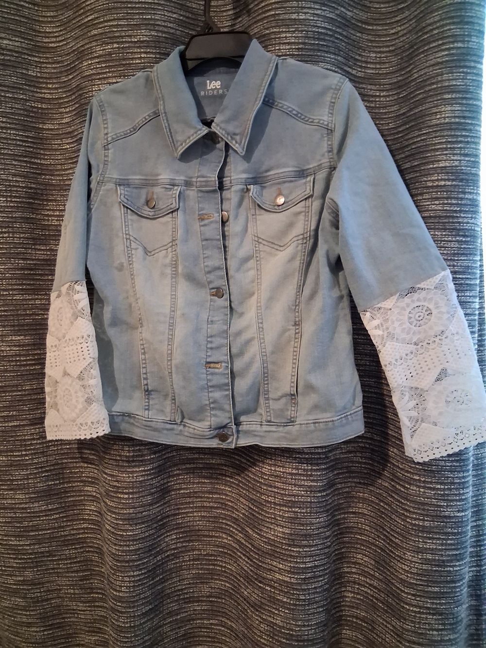 Riders by Lee Light Blue Denim Jacket with White Lace Sleeves